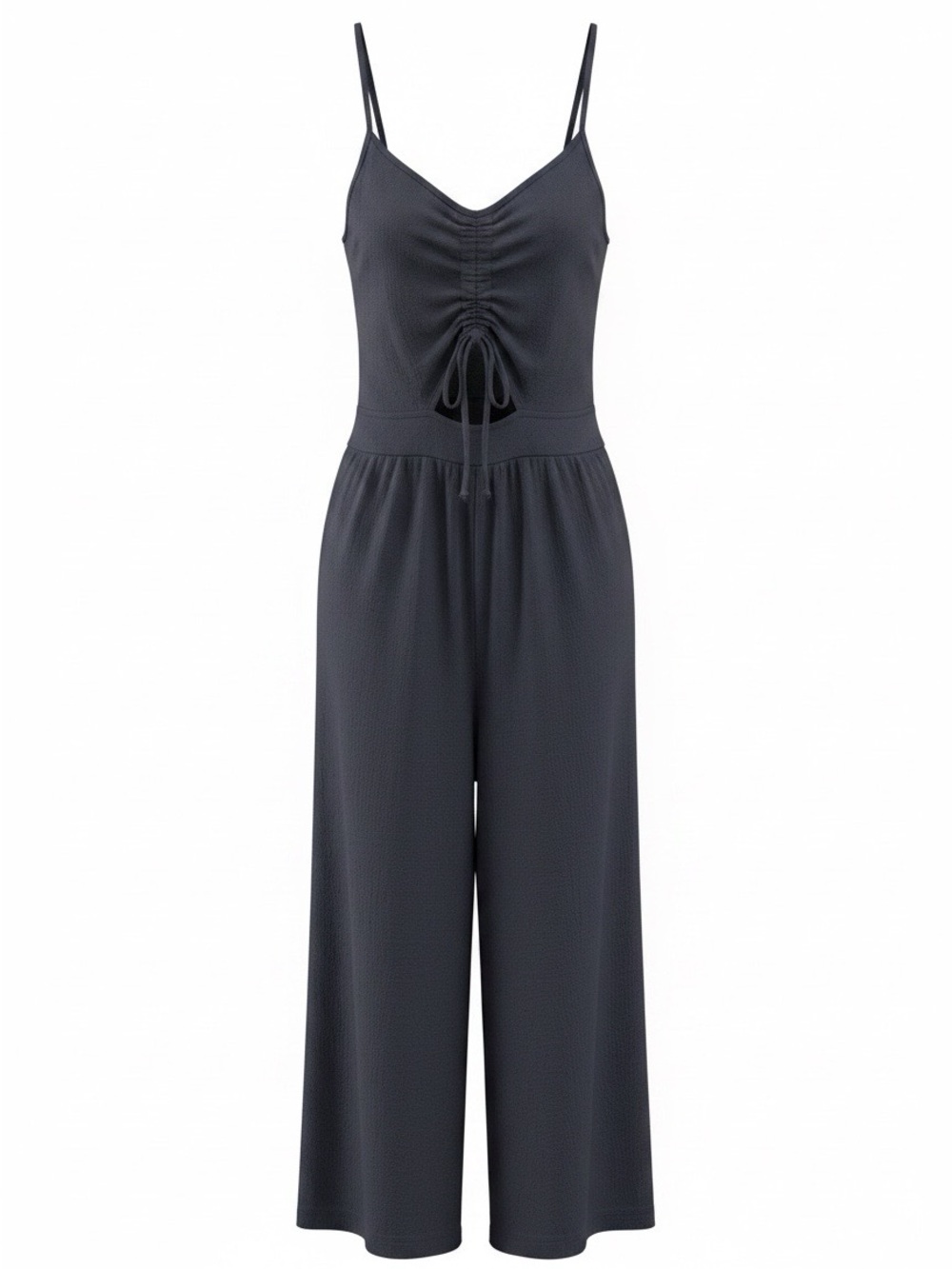 Roxy Black Wide-Leg Spaghetti Strap Jumpsuit with Front Drawcord